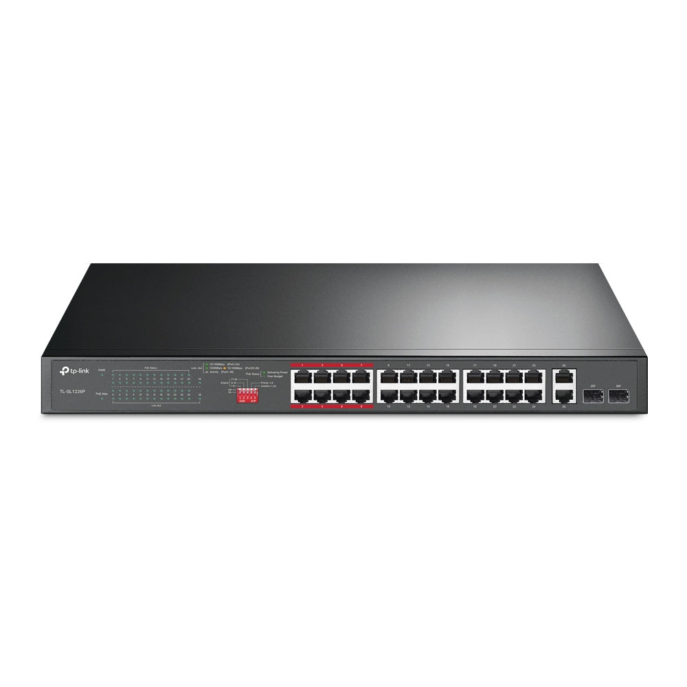 TP-Link TL-SL1226P v4.0, 24-Port 10/100Mbps + 2-Port Gigabit Unmanaged PoE+ Switch - sentinet.gr