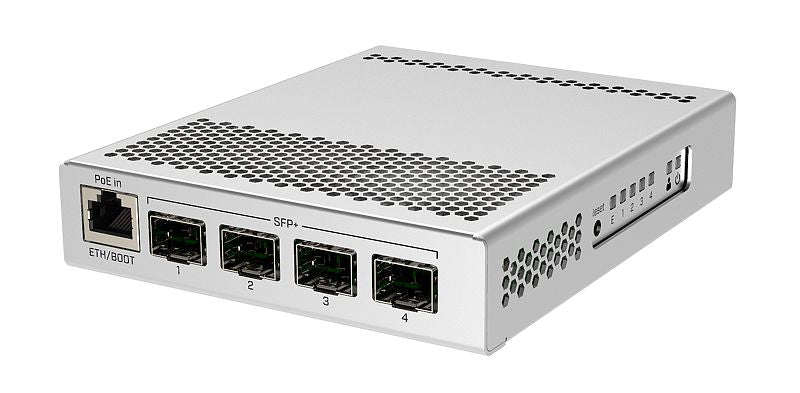 MikroTik CRS305-1G-4S+IN, 800MHz, 512MB, 4xSFP+, 1xGigabit, PoE in, 2x DC jack for redundancy, L5 - sentinet.gr