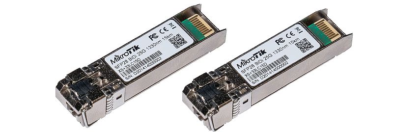 MikroTik XS+2733LC15D, A kit of two combined 1.25G SFP, 10G SFP+ and 25G SFP28 modules, 15 km, 1270nm + 1330nm - sentinet.gr