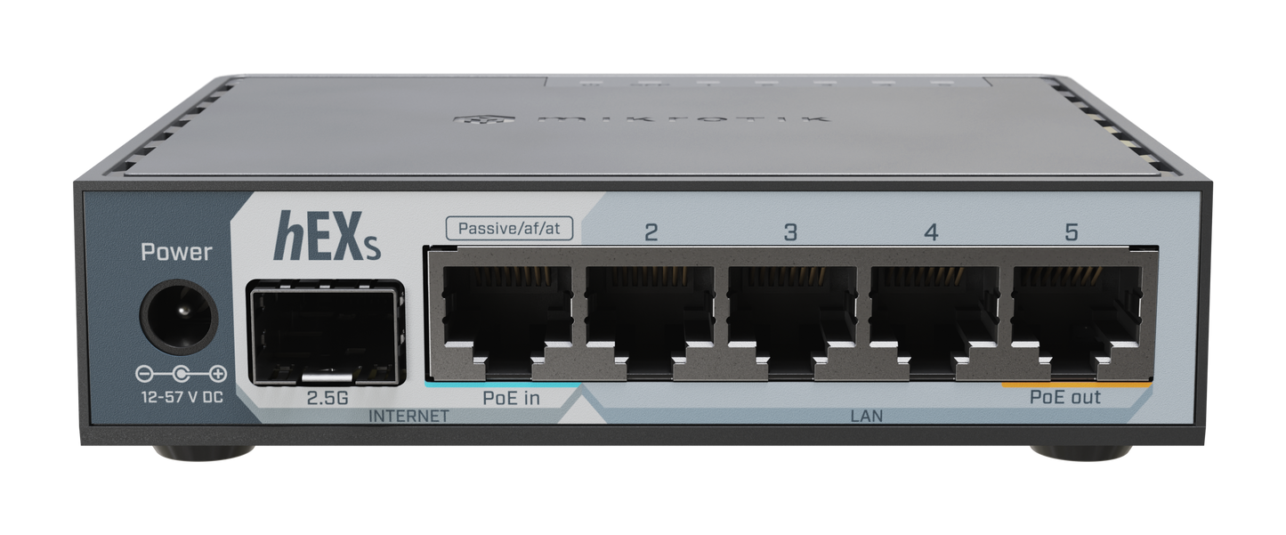 MikroTik E60iUGS, hEX S (2025), Dual Core 950MHz, 512MB, 5xGigabit, 1x2.5G SFP, USB, PoE-in, PoE-out, L4 - sentinet.gr