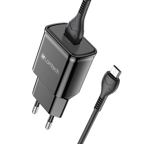Lamtech Quick Charger USB3.0 18W With Micro USB Cable 1m Black - (LAM021967) - sentinet.gr