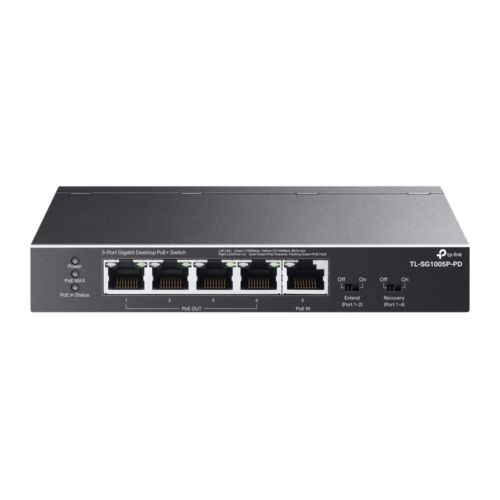 TP-Link TL-SG1005P-PD v1.0, 5-Port Gigabit Desktop PoE+ Switch with 1-Port PoE++ In and 4-Port PoE+ Out (Only Powered by PoE) - sentinet.gr