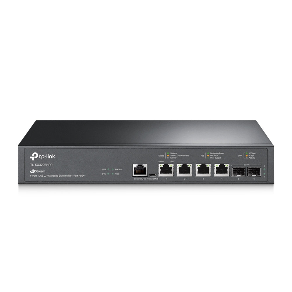 TP-Link SX3206HPP v1.20, Omada 6-Port 10GE L2+ Managed Switch with 4-Port PoE++ and 2xSFP+ - sentinet.gr