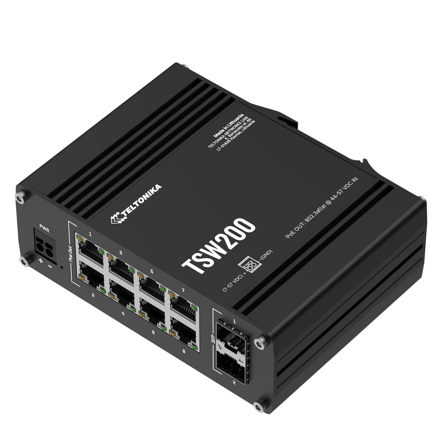 Teltonika TSW200, Industrial Unmanaged PoE+ Switch 8xGigabit, 2xSFP (TSW200 0000B0 - Standard package) - sentinet.gr