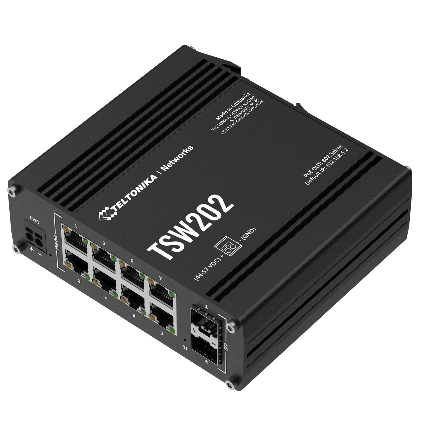 Teltonika TSW202, Industrial Managed PoE+ Switch 8xGigabit PoE+, 2xSFP - sentinet.gr