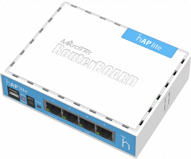 MikroTik RB941-2nD, hAP lite, 1.5dBi, 22dBm, 650MHz, 32MB, 2.4GHz, 4xEthernet, L4 - sentinet.gr
