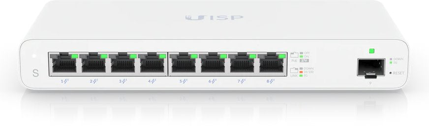 Ubiquiti UISP-S, UISP Switch, 8xGigabit Passive PoE, 1xSFP, 110W - sentinet.gr