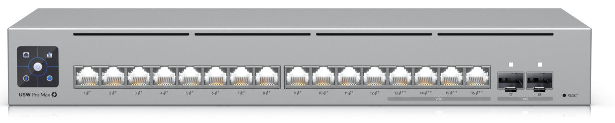 Ubiquiti USW-Pro-Max-16-PoE, UniFi Etherlighting Switch, 12xGigabit PoE+, 4x2.5Gbps PoE++, 2xSFP+, 180W - sentinet.gr