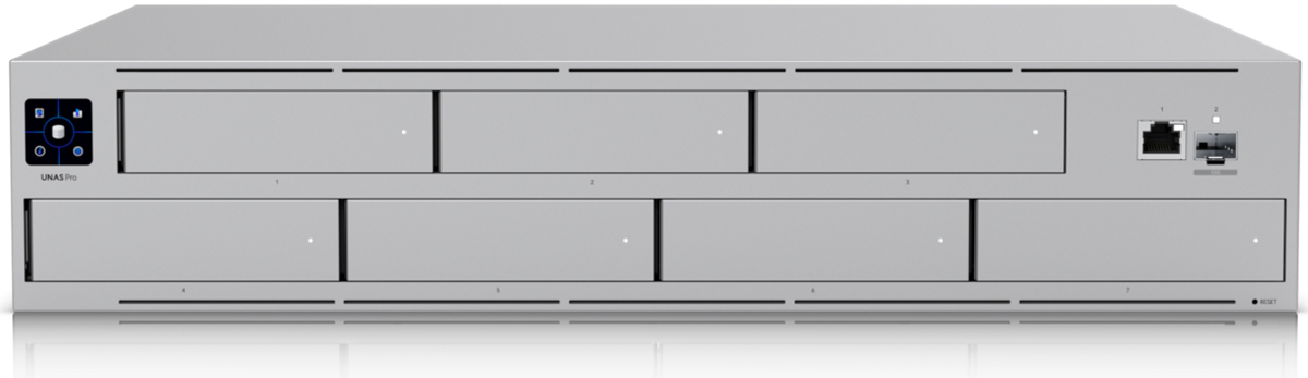 Ubiquiti UNAS-Pro, 2U rack-mount NAS with (7) 2.5/3.5" drive bays and 10 Gbps performance designed for large-scale file storage and sharing - sentinet.gr