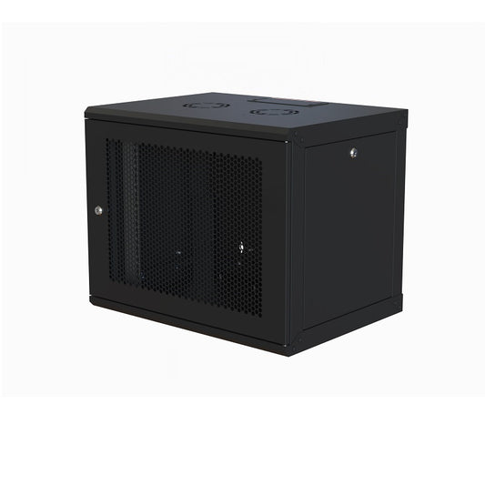 ELEGANT Rack Επιτοίχιο 16U με βάθος 450mm Black Διάτρητη πόρτα Flat Pack - (ELGW16U6045BL911D) - sentinet.gr