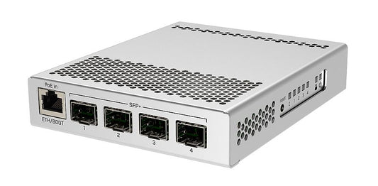 MikroTik CRS305-1G-4S+IN, 800MHz, 512MB, 4xSFP+, 1xGigabit, PoE in, 2x DC jack for redundancy, L5 - sentinet.gr
