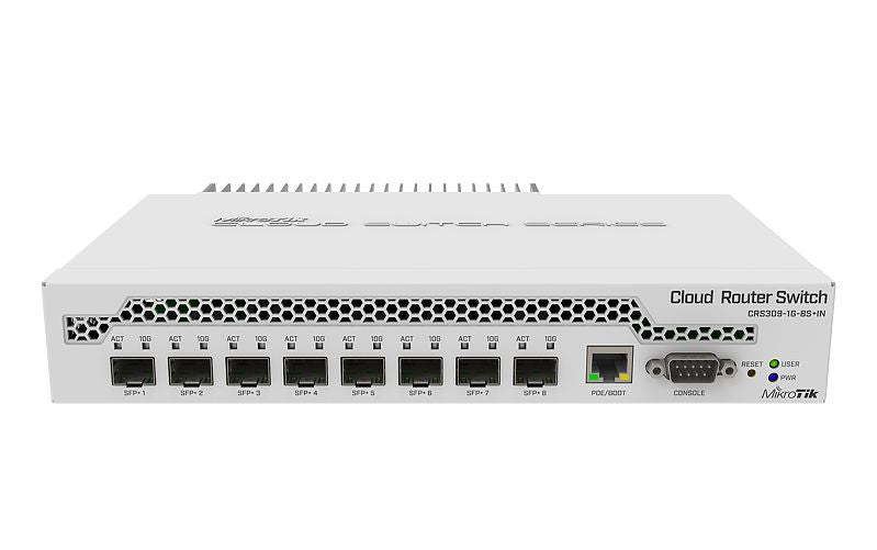 MikroTik CRS309-1G-8S+IN, Dual Core 800MHz, 512MB, 8xSFP+, 1xGigabit, PoE in 802.3af/at, L5 - sentinet.gr