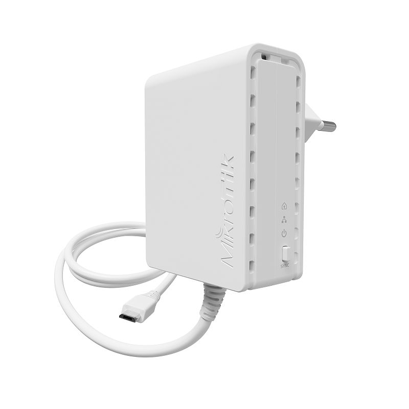 MikroTik PL7400, PWR-Line, Power adapter with PWR-LINE functionality for microUSB powered MikroTik router - sentinet.gr