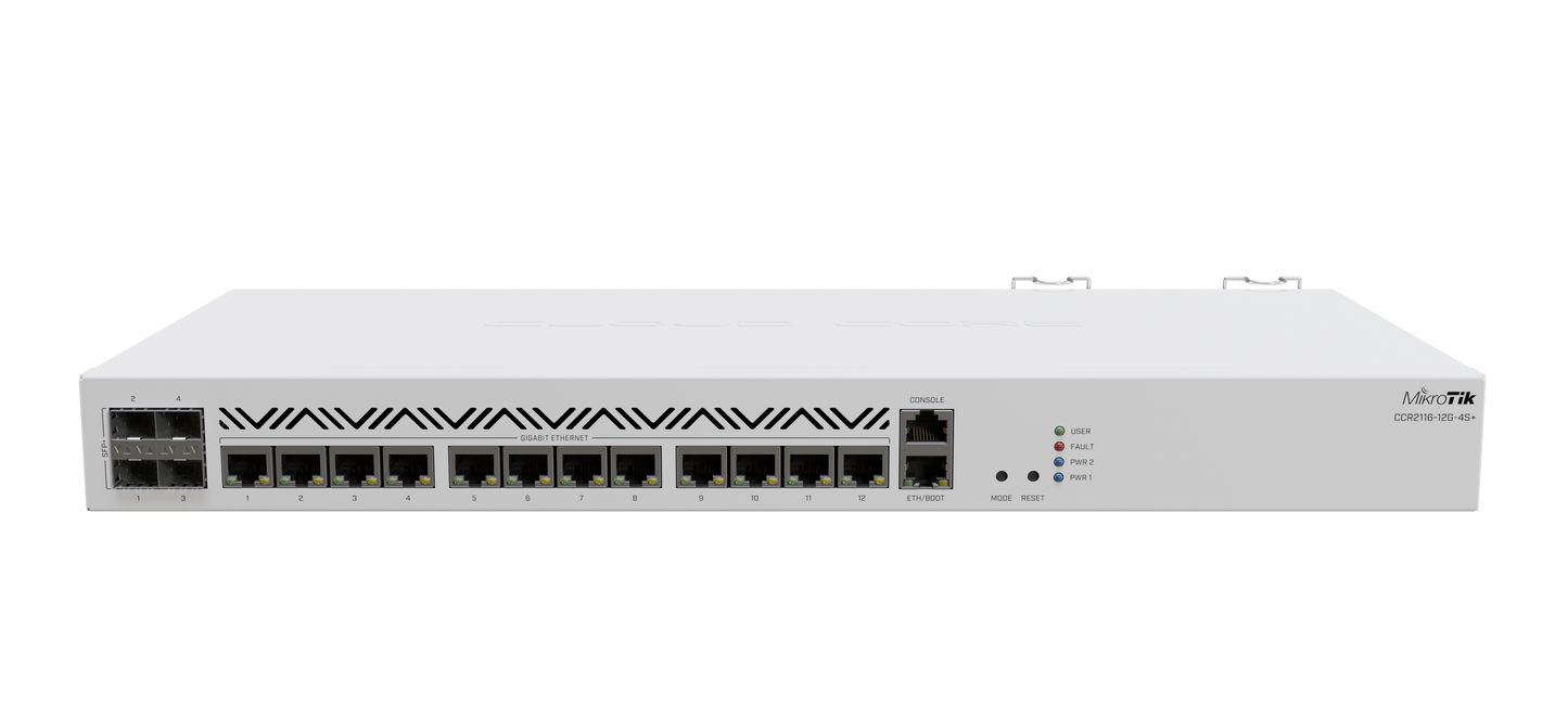 MikroTik CCR2116-12G-4S+, 16x 2.0GHz, 16GB, 12xGigabit, 4xSFP+, Dual PSU, L6 - sentinet.gr