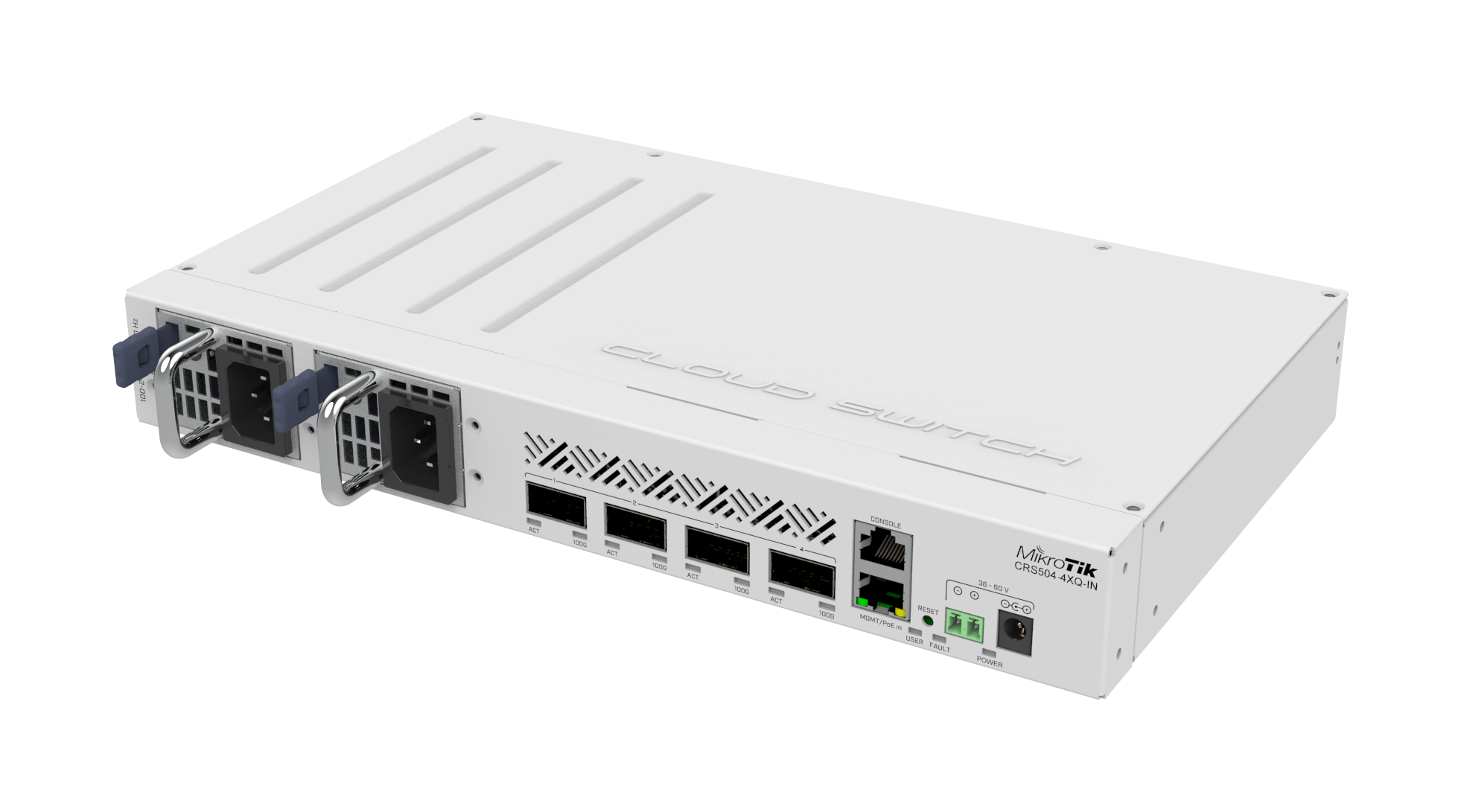 MikroTik CRS504-4XQ-IN, 650MHz, 64MB, 4x100G QSFP28, 1xEthernet, Dual PSU, L5 - sentinet.gr
