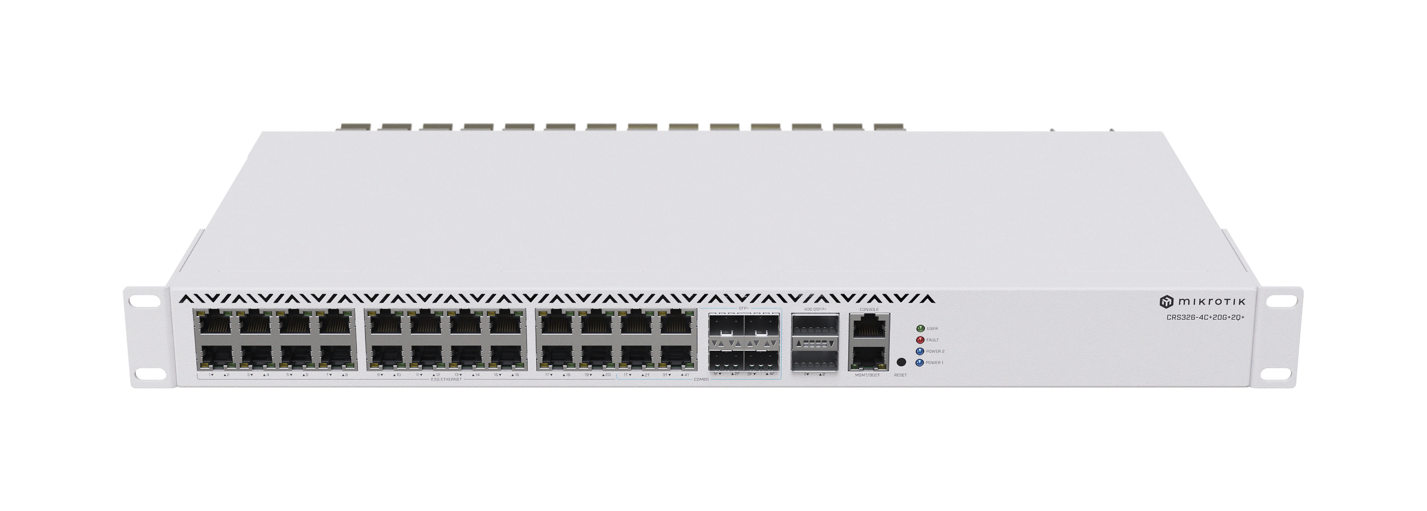 MikroTik CRS326-4C+20G+2Q+RM, 650MHz, 128MB, 1xEthernet, 20x2.5G Ethernet, 2x10G Combo Ethernet/ SFP+, 4xQSFP+ 40G, Dual PSU, L6 - sentinet.gr
