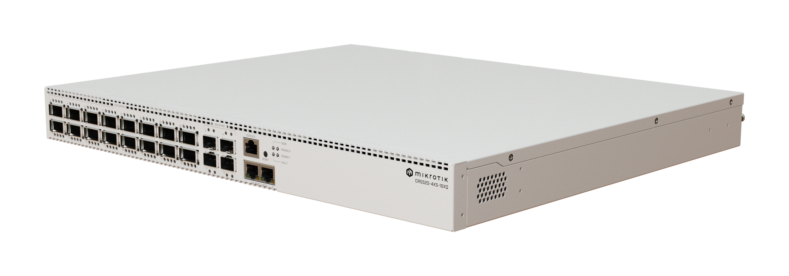 MikroTik CRS520-4XS-16XQ-RM, Quad Core 2GHz, 4GB, 2x10G Ethernet, 4x25G SFP28, 16x100G QSFP28, 1xEthernet, Dual PSU, L5 - sentinet.gr