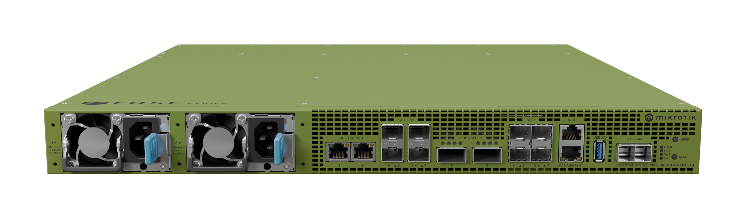 MikroTik RDS2216-2XG-4S+4XS-2XQ, ROSE Data server (RDS), 16x 2.0GHz, 32GB, 4x10G SFP+, 4x25G SFP28, 2x100G QSF28, 2x10G Ethernet, 1xGigabit, Dual PSU, L6 - sentinet.gr