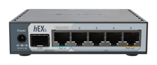 MikroTik E60iUGS, hEX S (2025), Dual Core 950MHz, 512MB, 5xGigabit, 1x2.5G SFP, USB, PoE-in, PoE-out, L4 - sentinet.gr