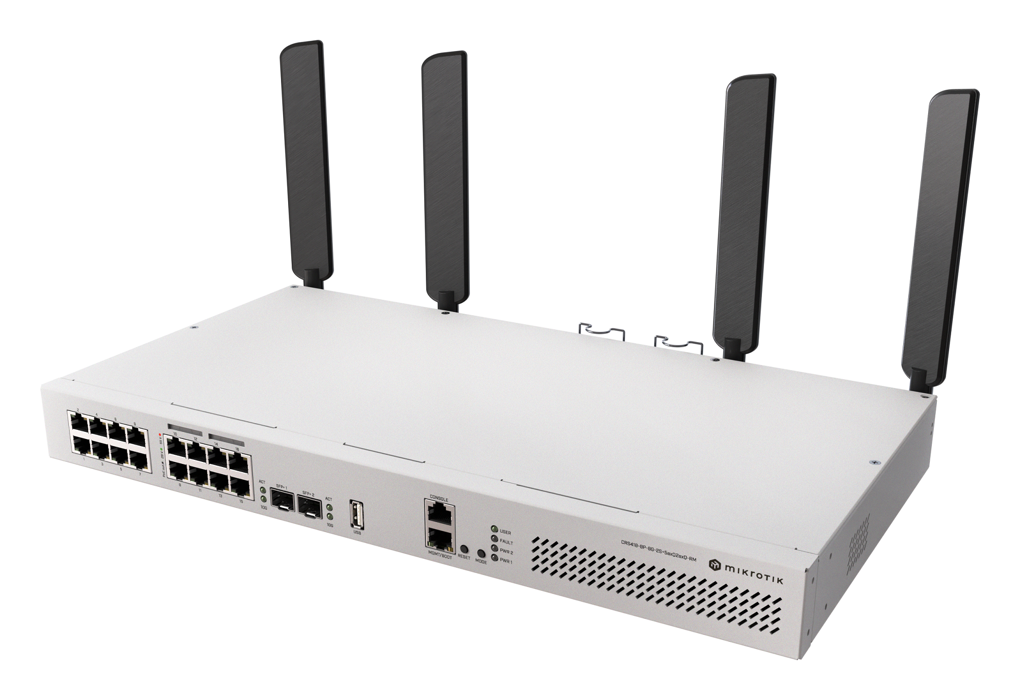 MikroTik CRS418-8P-8G-2S+5axQ2axQ-RM, 5dBi, 24dBm, 4x4 @ 2.4GHz, 6dBi, 24dBm, 4x4 @ 5GHz, Quad-Core 2.2GHz, 1GB, 17xGigabit, 2xSFP+, 8x PoE+ 802.3at/af, 1xUSB, Dual PSU, WiFi 6, AX3600, L5 - sentinet.gr