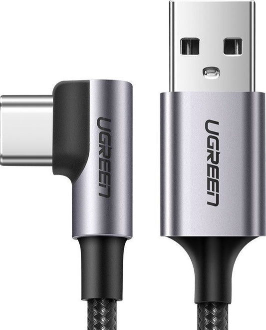 UGREEN US284-50941, Angle (90°) Braided USB 2.0 Cable USB-C Male to USB-A Male Black 3A 1m - sentinet.gr
