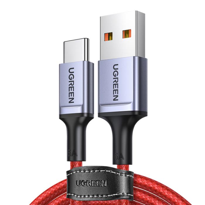 UGREEN US505-20527, Braided USB 2.0 Cable USB-C Male to USB-A Male Red 60W 6A 1m - sentinet.gr