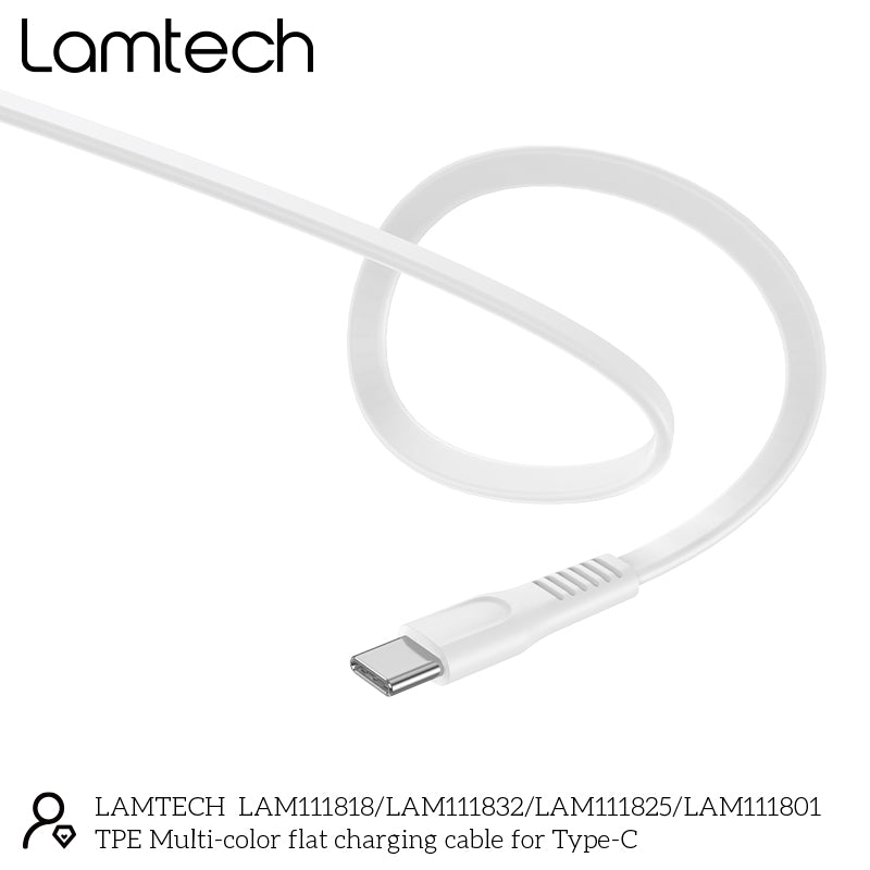 Lamtech USB Type-C Flat Charging Cable 3A 1m White - (LAM111818) - sentinet.gr