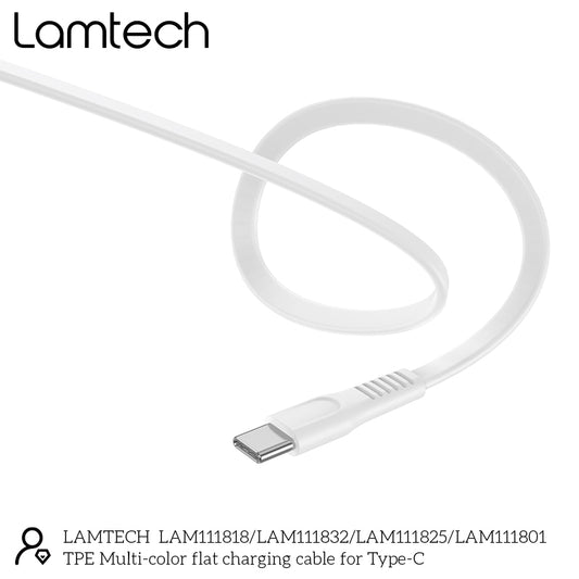 Lamtech USB Type-C Flat Charging Cable 3A 1m White - (LAM111818) - sentinet.gr