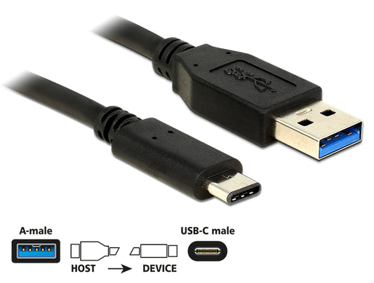 Delock 83870 Cable SuperSpeed USB 3.1 Gen2 10Gbps Type-A male > USB Type-C male 1m black - sentinet.gr