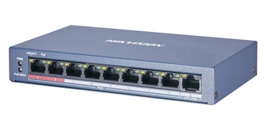 HIKVISION DS-3E0109P-E/M(B), 9-Port 10/100Mbps Switch with 8-Port PoE+ for IP Cameras - sentinet.gr