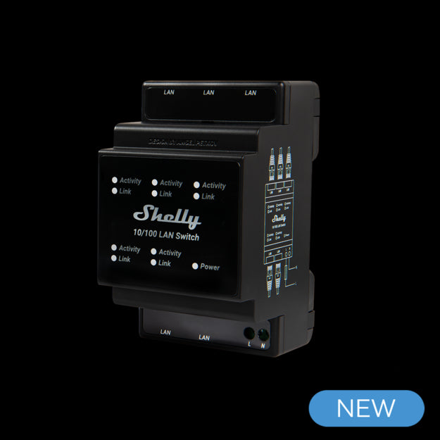 Shelly LAN Switch, 5-Port DIN Rail Ethernet Switch - sentinet.gr