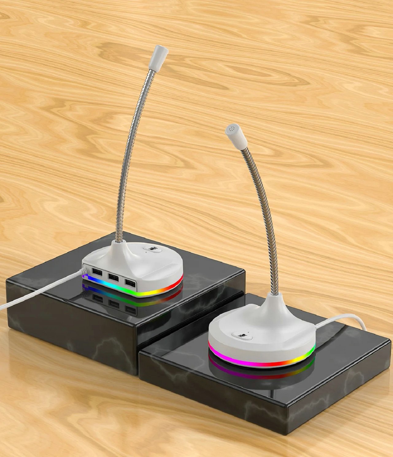 Microphone with 3 USB2.0 port + RGB (White) - sentinet.gr