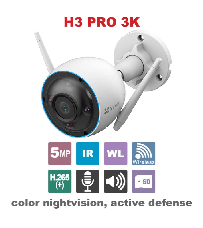 EZVIZ H3 PRO 3K Bullet Outdoor Wi-Fi Camera (CS-H3-R100-1J5WKFL) - sentinet.gr