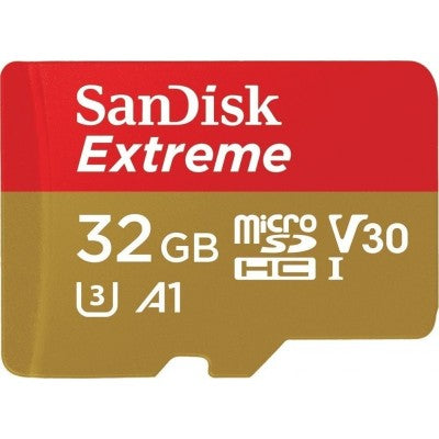 SanDisk Extreme microSDHC 32GB+SD Adpt 100MB/s V30 UHS-I U3 A1 (SDSQXAF-032G-GN6MA) - sentinet.gr