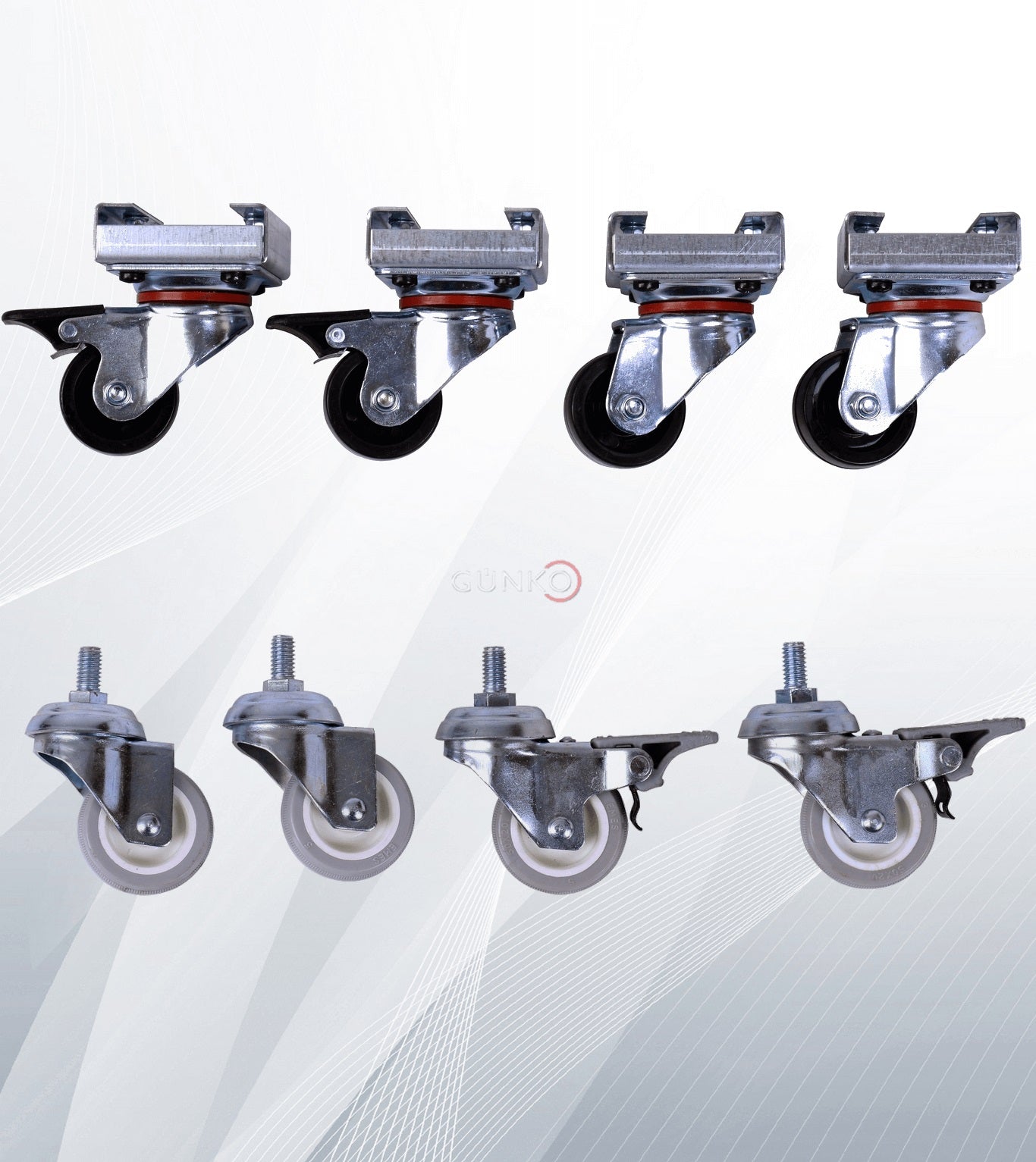 MIRSAN ΣΕΤ 4 ΤΡΟΧΩΝ (2+2 με φρένο) ΓΙΑ ΕΠΙΤΟΙΧΟ COMBOX (Μ10) - (TKR5020) - sentinet.gr