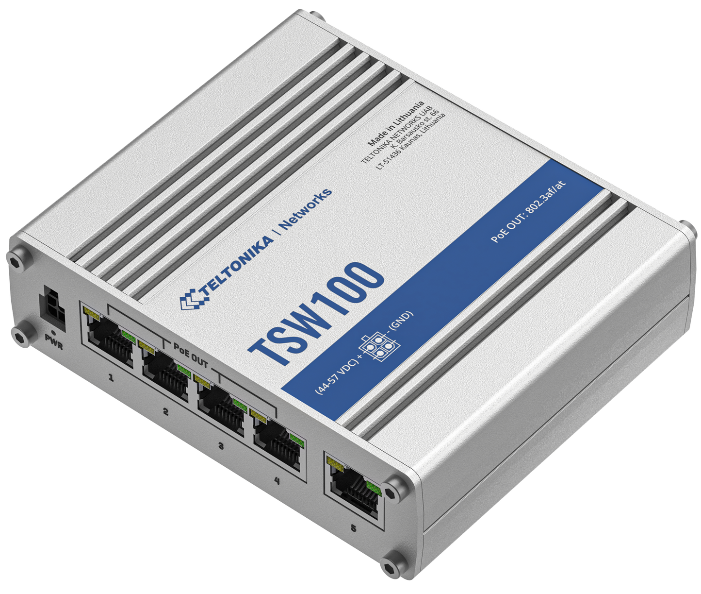 Teltonika TSW100, Industrial Din Rail Unmanaged PoE+ Switch 5xGigabit - sentinet.gr
