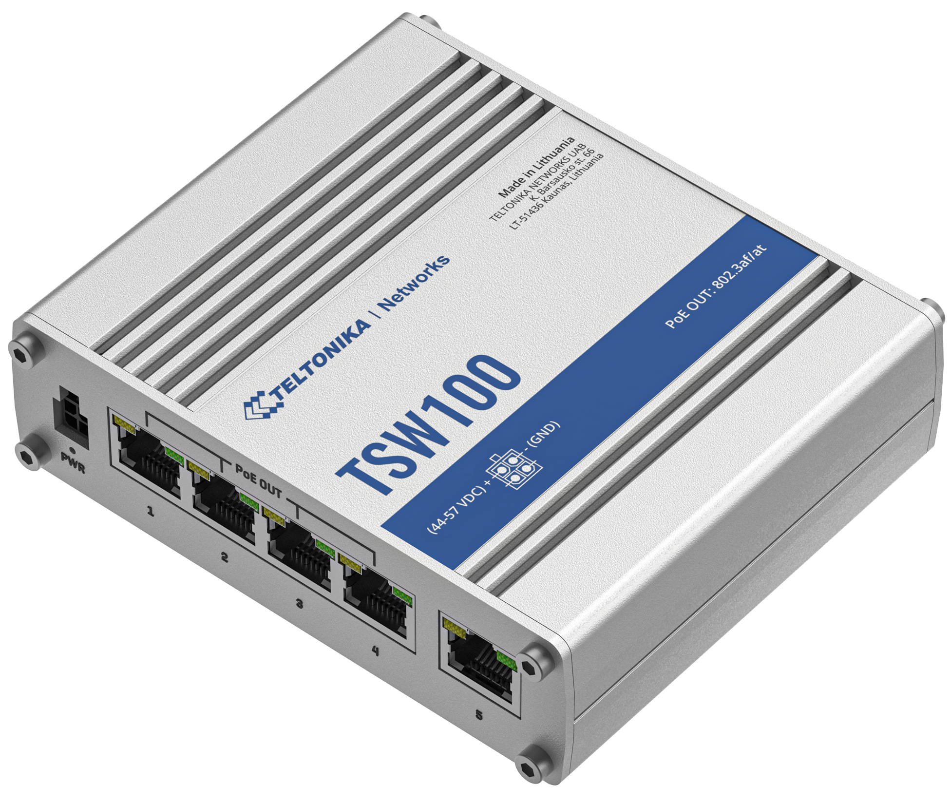 Teltonika TSW100, Industrial Din Rail Unmanaged PoE+ Switch 5xGigabit - sentinet.gr