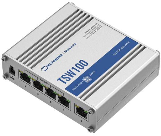 Teltonika TSW100, Industrial Din Rail Unmanaged PoE+ Switch 5xGigabit - sentinet.gr