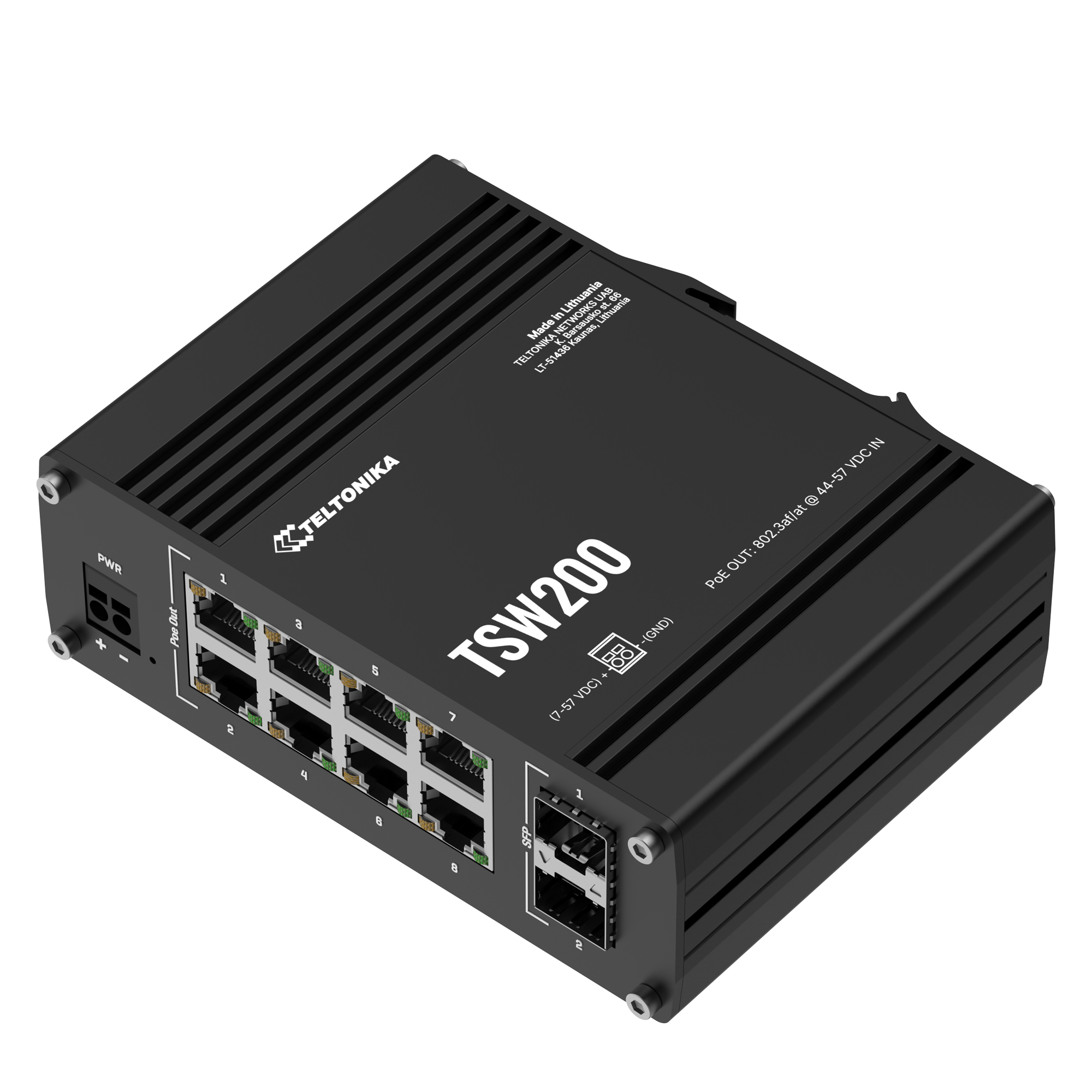 Teltonika TSW200, Industrial Unmanaged PoE+ Switch 8xGigabit, 2xSFP (TSW200 0000B0 - Standard package) - sentinet.gr