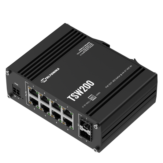 Teltonika TSW200, Industrial Unmanaged PoE+ Switch 8xGigabit, 2xSFP (TSW200 0000B0 - Standard package) - sentinet.gr