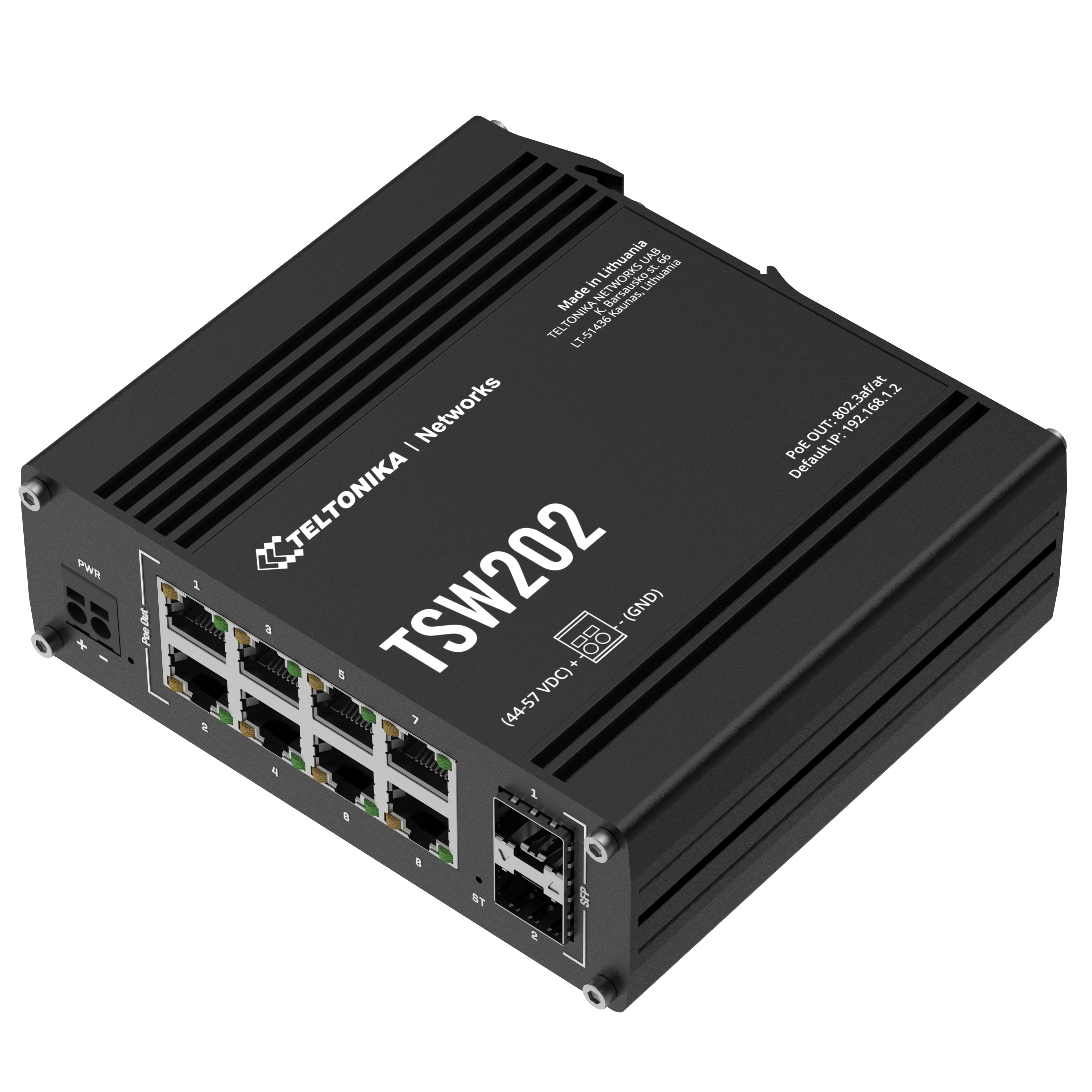 Teltonika TSW202, Industrial Managed PoE+ Switch 8xGigabit PoE+, 2xSFP - sentinet.gr