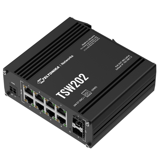 Teltonika TSW202, Industrial Managed PoE+ Switch 8xGigabit PoE+, 2xSFP - sentinet.gr