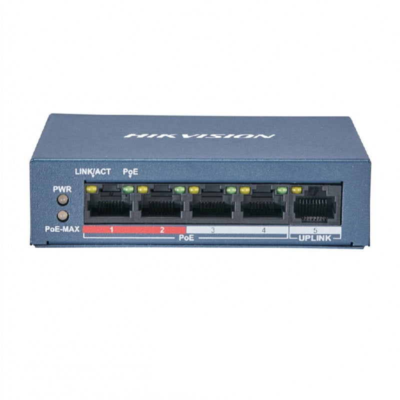 HIKVISION DS-3E0105P-E/M(B), 5-Port 10/100Mbps Switch with 4-Port PoE+ (30W max total) for IP Cameras - sentinet.gr