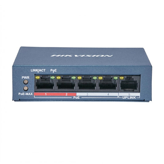 HIKVISION DS-3E0105P-E/M(B), 5-Port 10/100Mbps Switch with 4-Port PoE+ (30W max total) for IP Cameras - sentinet.gr