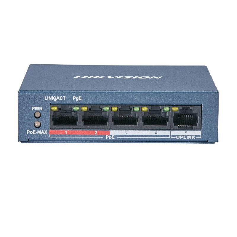 HIKVISION DS-3E0105P-E(B), 5-Port 10/100Mbps Switch with 4-Port PoE+ (60W max total) for IP Cameras - sentinet.gr