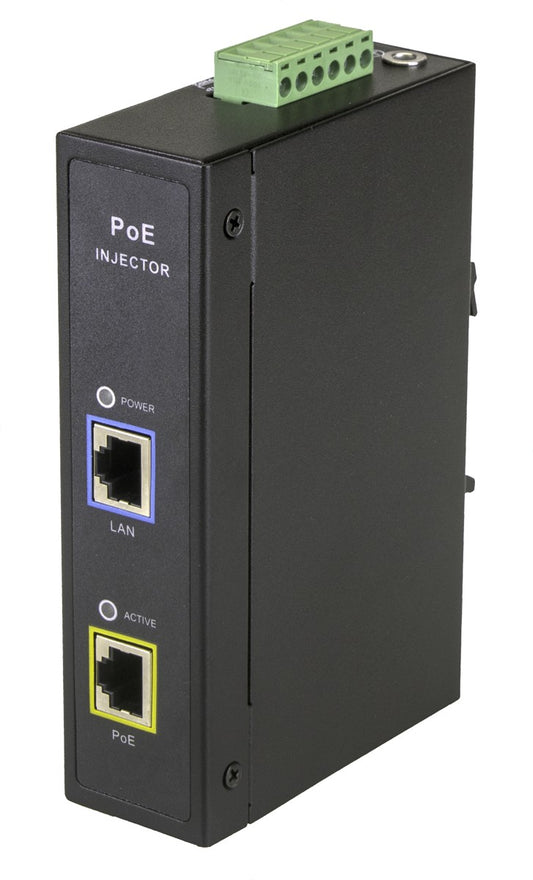 MaxLink DIN30 PoE injector - 12-48VDC, 802.3af/at, 55V, 550mA, 30W, 1Gbit - sentinet.gr