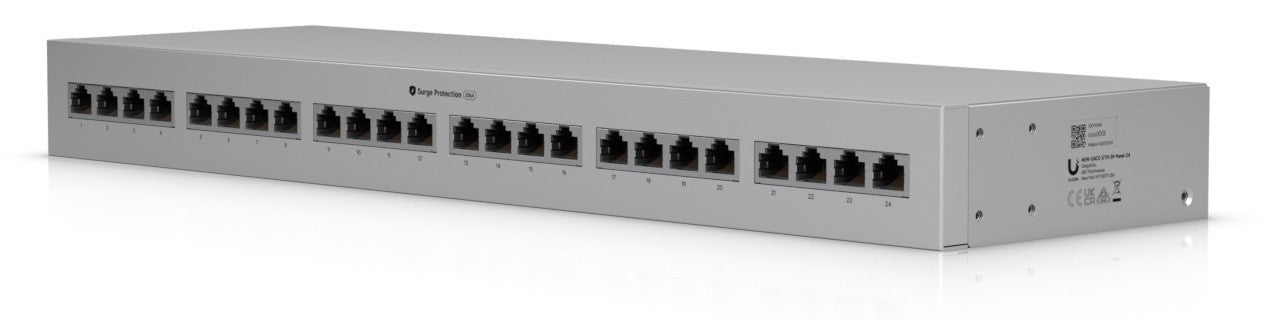 Ubiquiti UACC-ETH-SP-Panel-24, Rack-mount indoor Ethernet Surge Protection supports up to 10 GbE, PoE++ and 20kA surge discharge per port - sentinet.gr